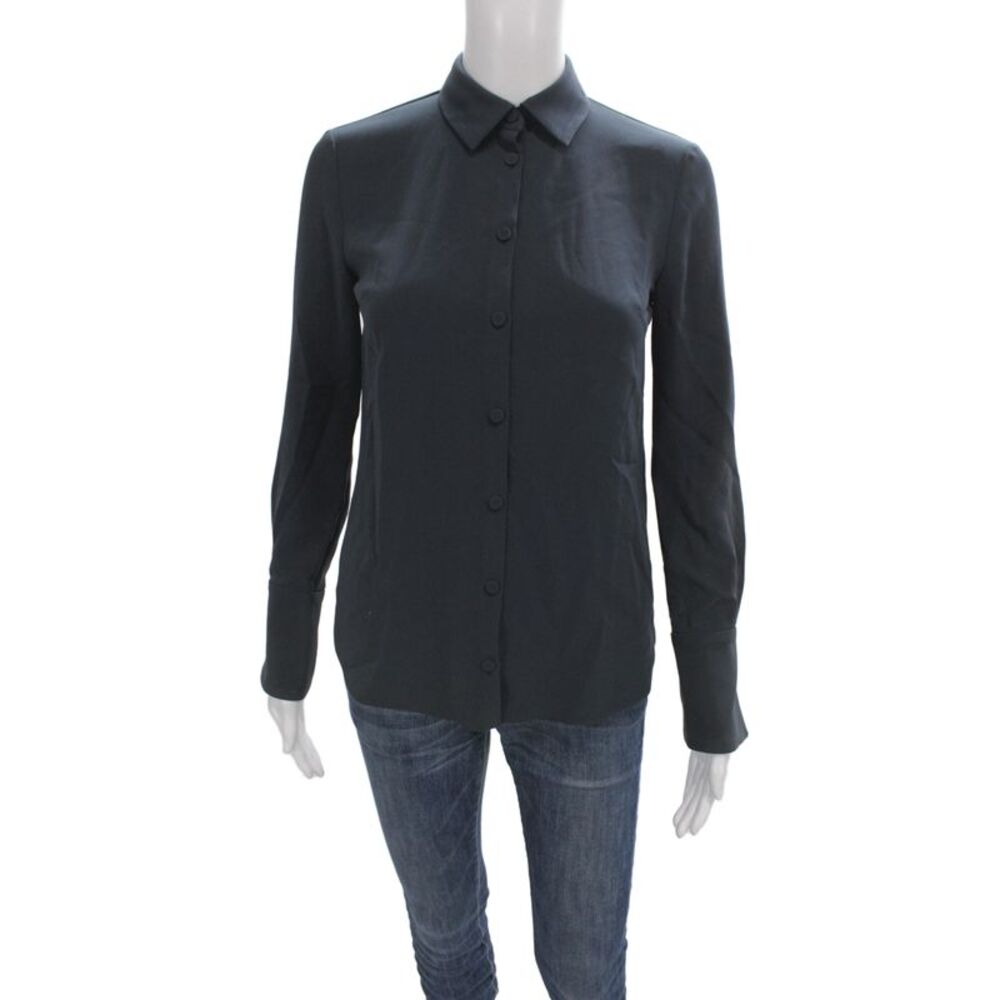 Charlotte Brody Women Black Collared Button Up Long Sleeve Top Size XS